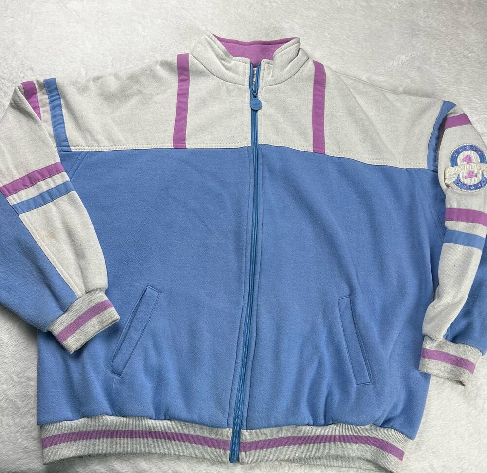adidas women's vintage zip up sweatshirt Pastel Purple Gray Size Large Athletic